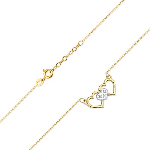 Złoty naszyjnik z serduszkami brylanty
