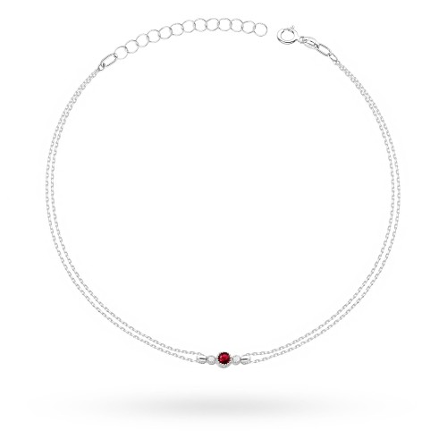 Bransoletka z białego złota na podwójnym łańcuszku z rubinem i brylantami