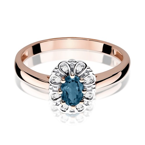 Pierścionek z różowego złota z Topazem w ozdobnej oprawie z brylantami