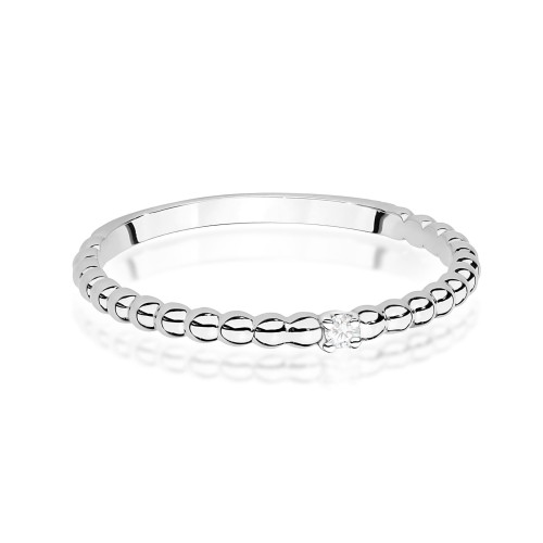 Pierścionek szyna z kuleczek Diament 0,02ct białe złoto