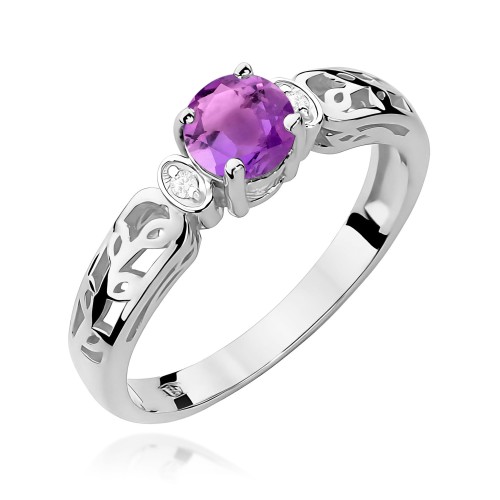 Pierścionek z Ametystem z ażurową szyną 0,50ct białe złoto