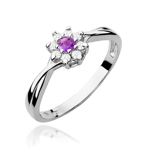 Pierścionek z Ametystem 0,10ct białe złoto
