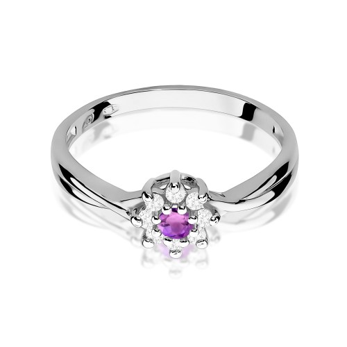 Pierścionek z Ametystem 0,10ct białe złoto
