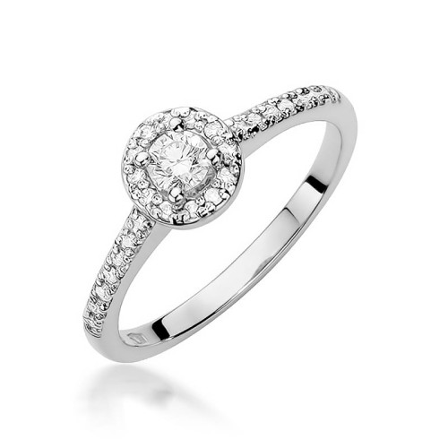 Efektowny pierścionek z białego złota brylantami