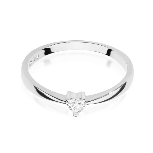 Pierścionek z brylantem w kształcie serca 0,10ct białe złoto