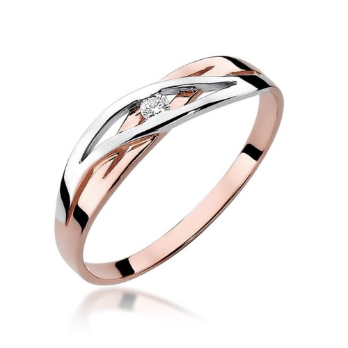 Pierścionek z przeplecioną szyną Diament 0,05ct różowe złoto