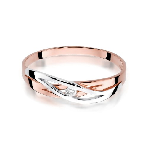 Pierścionek z przeplecioną szyną Diament 0,05ct różowe złoto