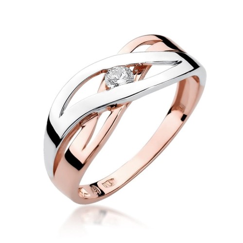 Pierścionek z przeplecioną szyną Diament 0,10ct różowe złoto