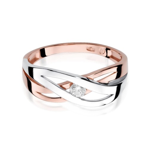 Pierścionek z przeplecioną szyną Diament 0,10ct różowe złoto