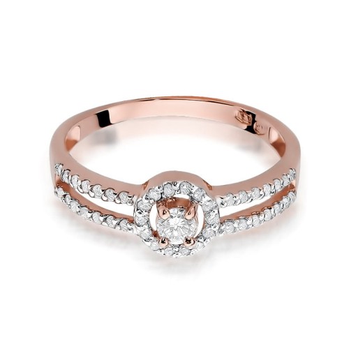 Pierścionek z różowego złota bogato zdobiony brylantami