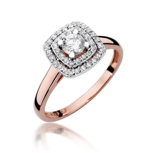 Pierścionek z brylantami osadzonymi w kształcie kwadratu 0,30ct różowe złoto