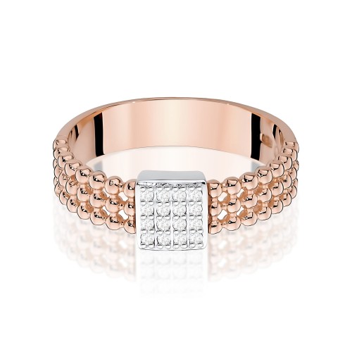 Nowoczesny pierścionek z diamentami różowe złoto