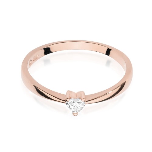 Pierścionek z brylantem w kształcie serca 0,10ct różowe złoto