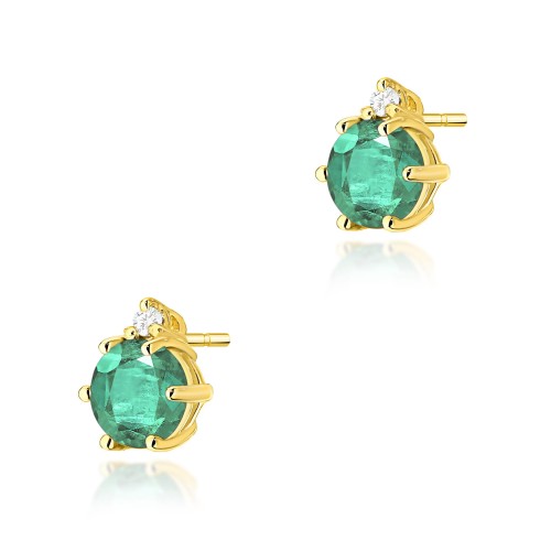 Złote kolczyki z okrągłym szmaragem i brylantami
