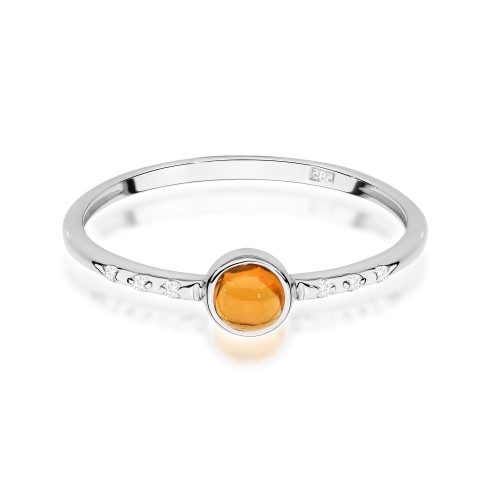 Pierścionek z żółtym turmalinem 0,30ct oraz brylantami białe złoto