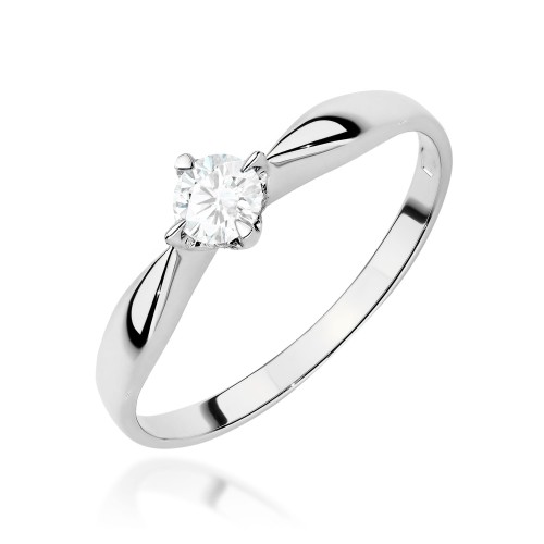 Pierścionek z diamentem laboratoryjnym w czteroramiennej oprawie białe złoto