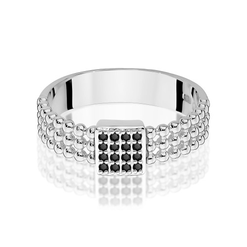Nowoczesny pierścionek  z czarnymi diamentami białe złoto