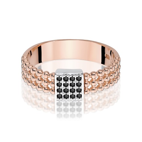 Nowoczesny pierścionek z czarnymi diamentami różowe złoto