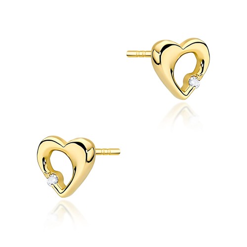 Złote kolczyki serduszka z brylantami