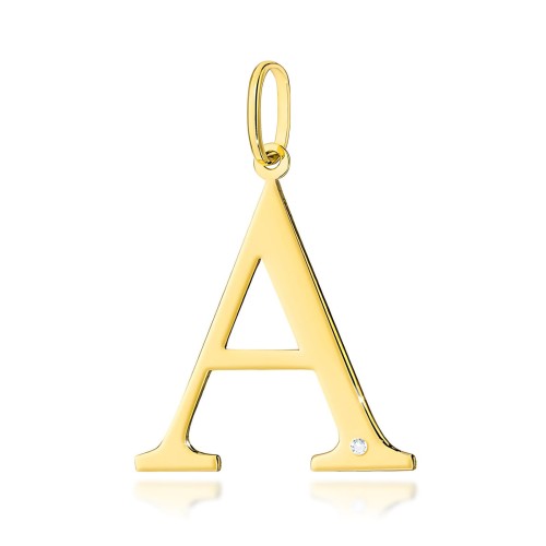 Złota zawieszka litera A z brylantem