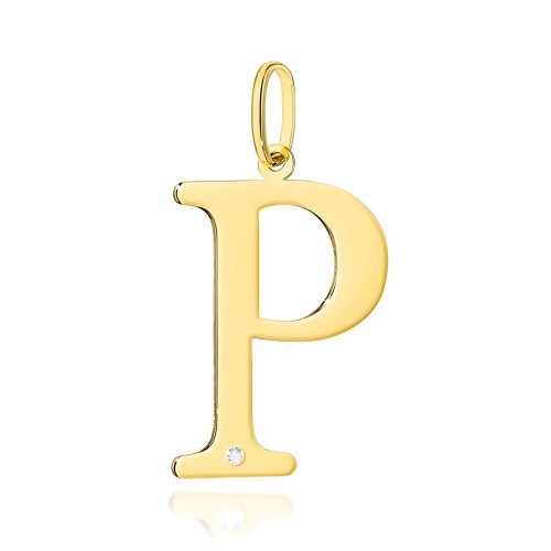 Złota zawieszka litera P z brylantem