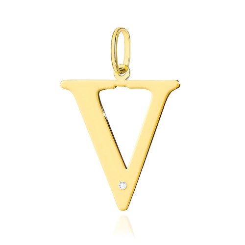 Złota zawieszka litera W z brylantem