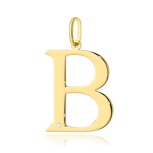 Złota zawieszka litera B z brylantem