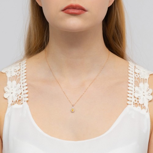 Zawieszka z Cytrynem i Brylantami owalna z sercem z różowego złota