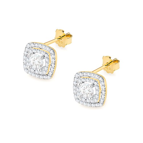 Złote kolczyki w kształcie kwadratów z Brylantami