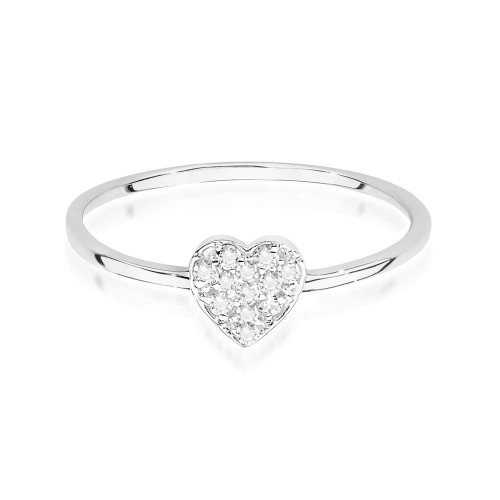 Pierścionek z białego złota serce z brylantami