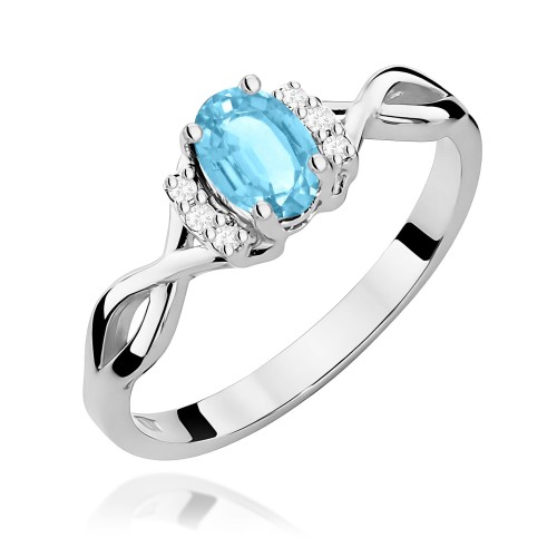 Pierścionek z białego złota z owalnym Topazem i brylantami