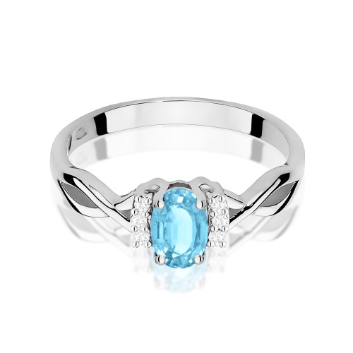 Pierścionek z białego złota z owalnym Topazem i brylantami