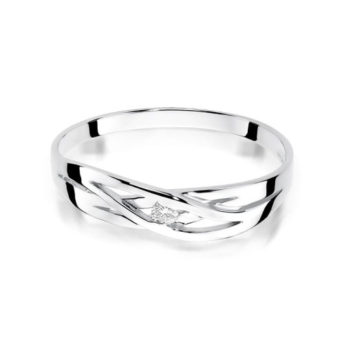 Pierścionek z białego złota z brylantem z plecioną szyną