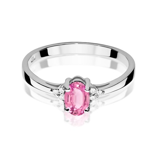 Pierścionek z białego złota z różowym Topazem i brylantami