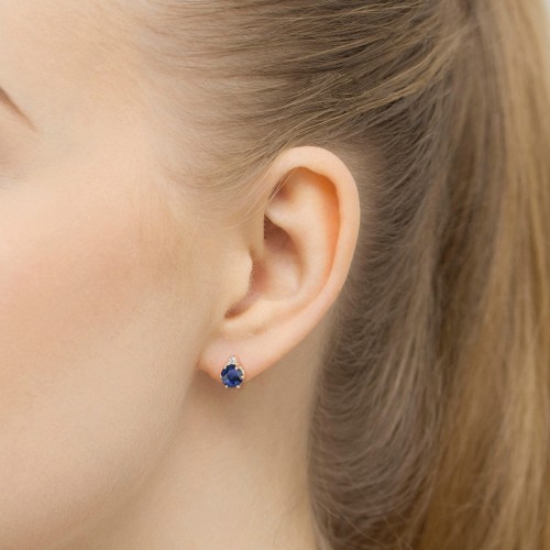 Złote kolczyki z Szafirami i Brylantami na sztyfcie