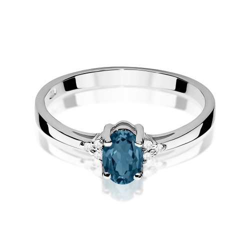 Pierścionek z białego złota z owalnym Topazem London Blue i brylantami