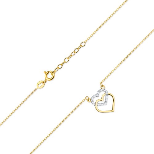 Złoty naszyjnik z dwoma sercami z brylantami