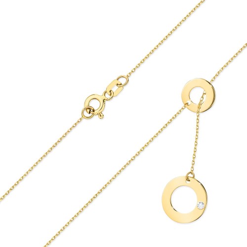 Złoty naszyjnik krawatka kółeczka z brylantem