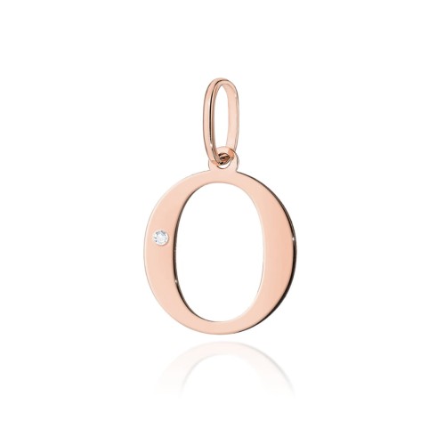 Zawieszka literka O z brylantem różowe złoto