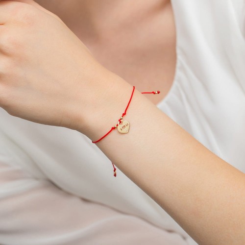 Bransoletka czerwony sznurek i zawieszka serce z brylantem