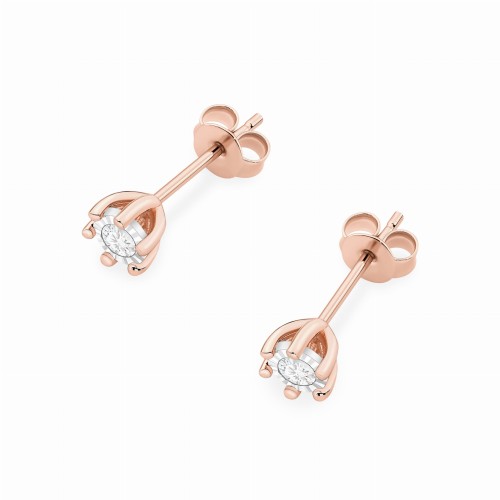 Kolczyki klasyczne na sztyfcie z różowego złoyta z brylantami