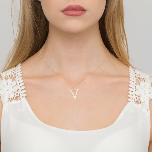 Złota zawieszka litera W z brylantem