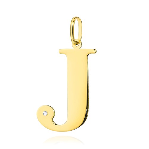 Złota zawieszka litera J z brylantem