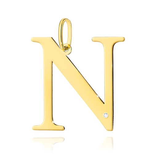 Złota zawieszka litera N z brylantem