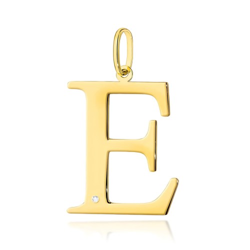 Złota zawieszka litera E z brylantem