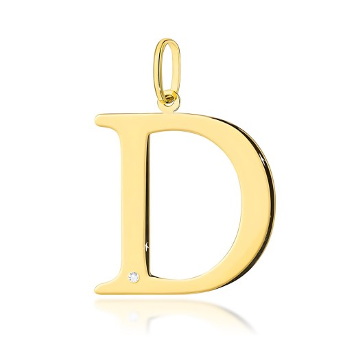 Złota zawieszka litera D z brylantem