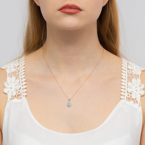 Zawieszka z Topazem i Brylantami owalna z różowego złota