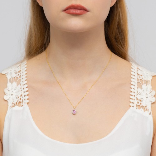 Zawieszka z Różowym Topazem i Brylantami owalna