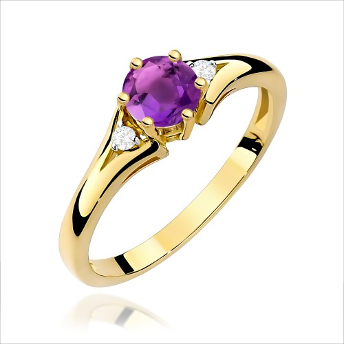 Elegancki pierścionek z Ametystem 0,50ct żółte złoto