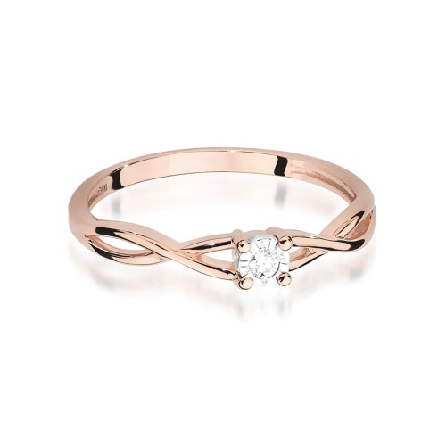 Pierścionek ze skręconą szyną Diament 0,03ct różowe złoto